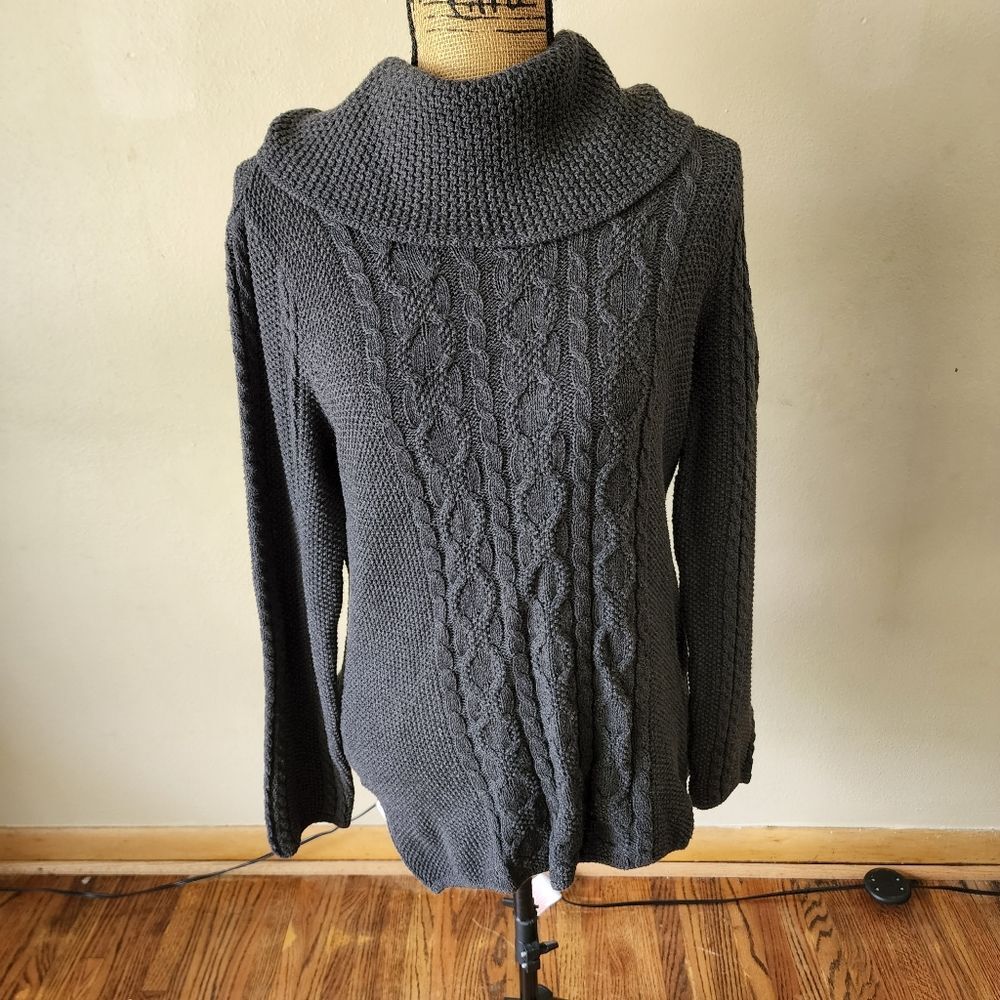 Jeanne Pierre Gray Cowl Neck Chunky Knit Sweater Women Medium Dark Academia Cozy